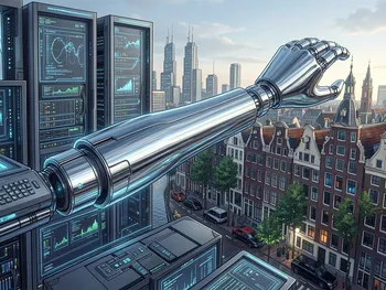 Illustratie van een lange, technologische prothese-arm