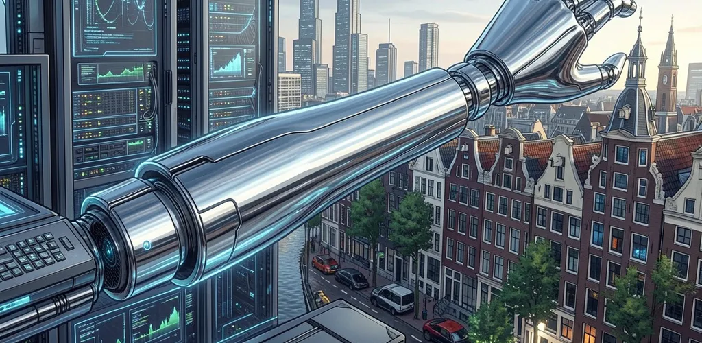 Illustratie van een lange, technologische prothese-arm