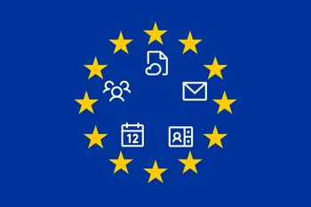 Illustratie van de Europese vlag met software-iconen erop