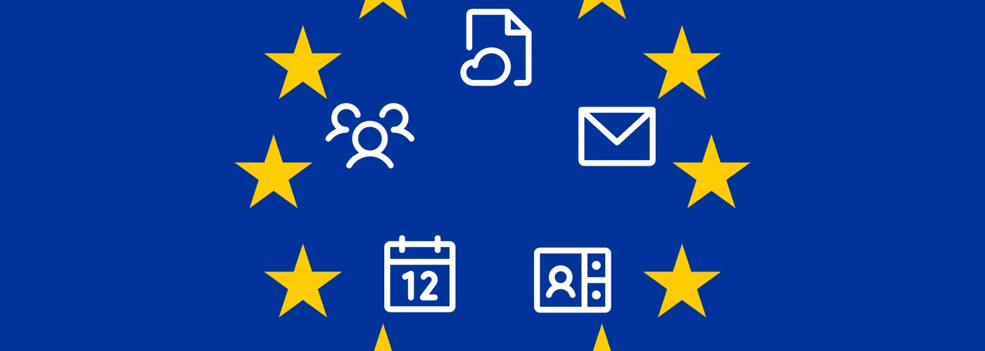 Illustratie van de Europese vlag met software-iconen erop