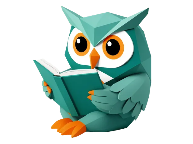 A glass owl reading a book